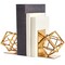Decorative Gold Bookends with Square Metal Geometric Design, for Books, Magazines, Journals, Modern Home and Office Table or Desk Decor, Slip-Resistant Pads (5x6x3 in)